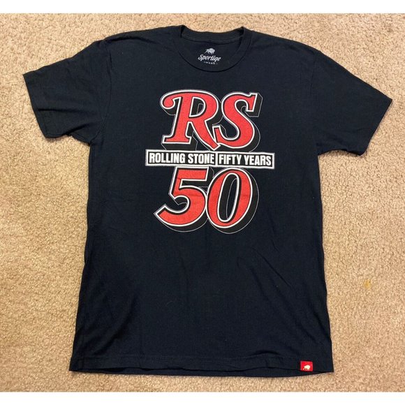Rolling Stones Graphic Band T Shirt Fifty Years Black Red Size Medium - Picture 1 of 7